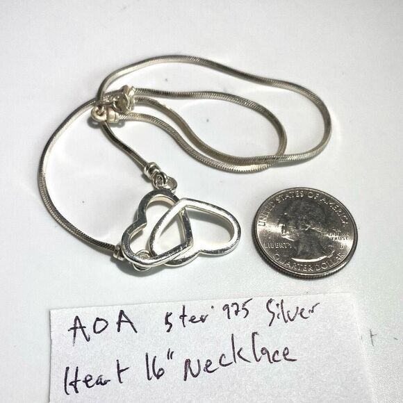 AOA Sterling 925 16” Double Heart Silver Necklace - Picture 10 of 10